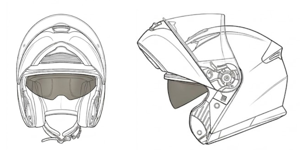 Dibujo técnico de casco para moto abatible