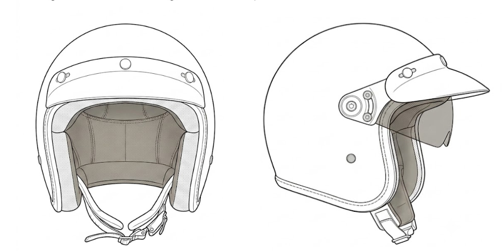 casco tipo jet para moto dibujo técico